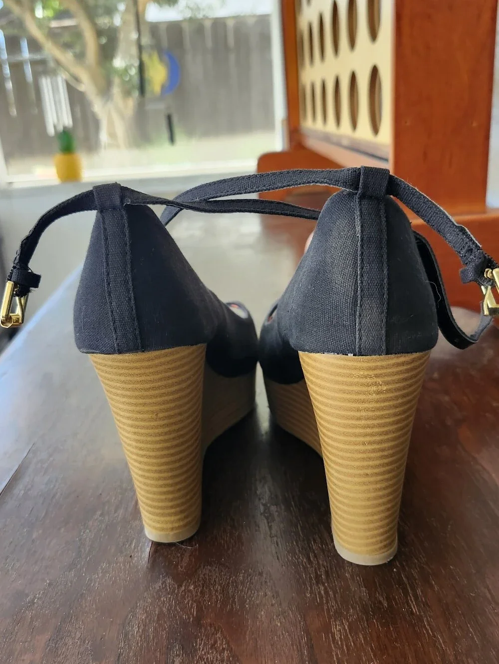 Report Peep toe Ankle Strap Wedge